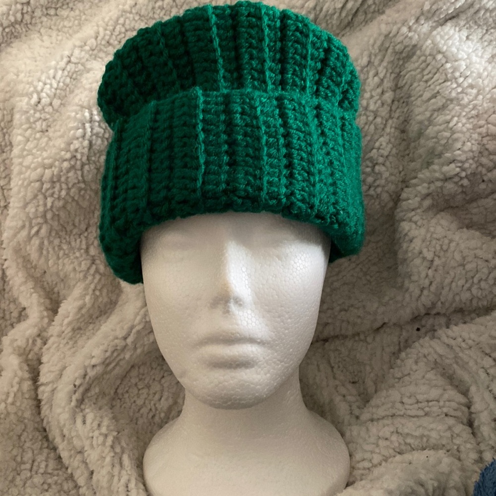 NEW Handmade, crocheted Green beanie unisex